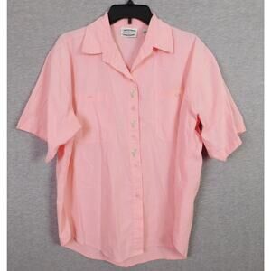 Woman Shirt XL Short Sleeve Pink Embroidered Flowers Vintage Separate Issue